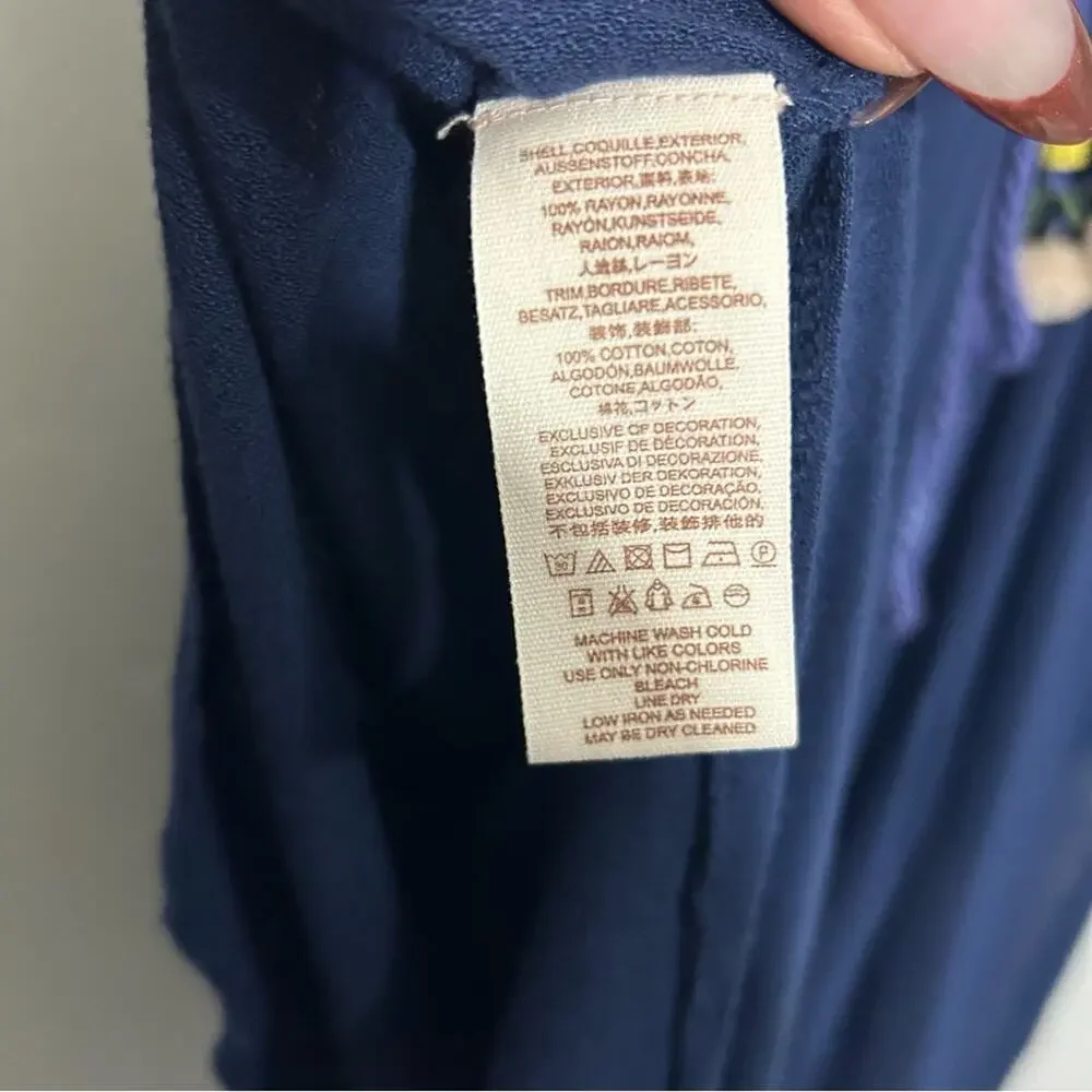 Free People Fiesta Nueva Tunic Top Embroidered Open-Back Blue Size Small